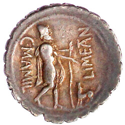 Denar Serratus 82/81 v.Chr. Büste des Merkur mit Hut und Caduceus, ...