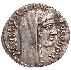 Denar 62 v. Chr. Kopf der Concordia r./Lepidus mit Tropaeum und 3 ...