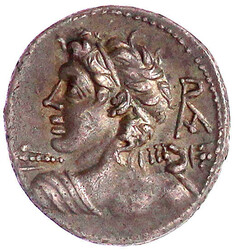 Denar 112/111 v. Chr. Apollo-Vejovis-Büste mit Blitz in ...