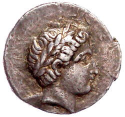 Tetradrachme 335/315 v.Chr. Kopf des Apollo mit Lorbeerkranz r ...