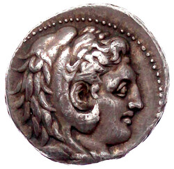 Tetradrachme 336/323 v. Chr., Babylon. Herakleskopf im Löwenfell l ...