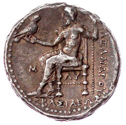 Tetradrachme 336/323 v. Chr., Babylon. Herakleskopf im Löwenfell l ...