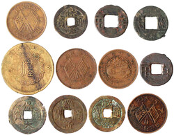 12 Bronzemünzen, China ab der Han-Dynastie bis zur Republik, etwas ...