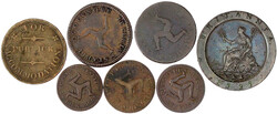 7 Stück: 6 Kupfermünzen, Halfpenny und Penny 1733, Halfpenny 1758, ...