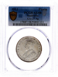 Florin 1911. Im PCGS-Blister mit Grading AU 58. prägefrisch, selten ...