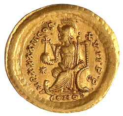 Solidus 443/450, Constantinopel. Brb. v.v./IMP XXXXII COS XVII PP ...