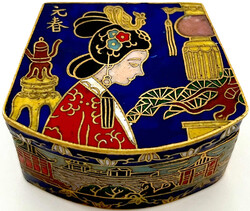 Kleine Cloisonne-Deckeldose, Messing, emailliert. Auf dem Deckel ...