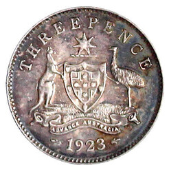 Threepence 1923 M. gutes vorzüglich, schöne Patina, selten