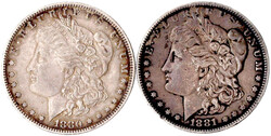 4 Stück: Morgan Dollar 1880, 1881, 1887 S, 1897. sehr schön bis ...