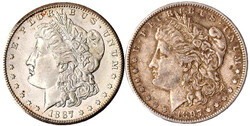 4 Stück: Morgan Dollar 1880, 1881, 1887 S, 1897. sehr schön bis ...