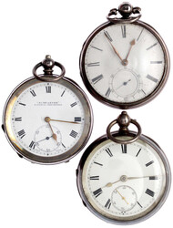 7 alte englische Taschenuhren, alle Sterlingsilber, meist mit ...