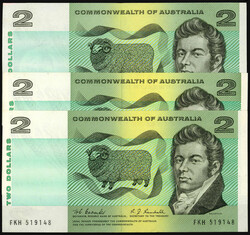 Commonwealth Bank of Australia, 3x 2 Dollars o.D. (1966). ...