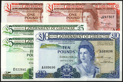 Government of Gibraltar, 7 Scheine zu 2x 1, 2x 5, 10, 20 u. 50 Pounds ...