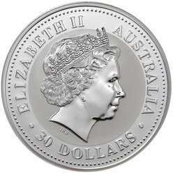 30 Dollars (1 Kilo Silbermünze) 2009. Kookaburra. In Kapsel. ...