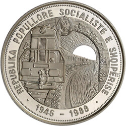 50 Leke Eisenbahn mit Tunnelloch 1988. 5 Unzen Silber. Mit Zertifikat ...