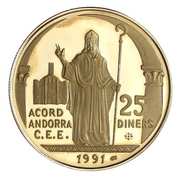 25 Diners/ECU 1994. Pere d Urtx Bischof von Urgel. 7,77 g. 583/1000 ...
