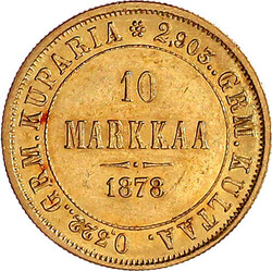 10 Markkaa 1878. 3,23 g. 900/1000. vorzüglich/Stempelglanz, min. ...
