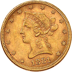 10 Dollars 1881, Philadelphia. Coronet Head. 16,72 g. 900/1000. sehr ...