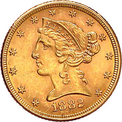 5 Dollars 1882, Philadelphia. Coronet Head. 8,36 g. 900/1000. ...