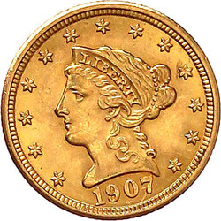 2 1/2 Dollars 1907, Philadelphia. 4,18 g. 900/1000. fast Stempelglanz ...