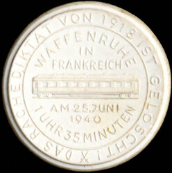 Porzellanmedaille Waffenruhe in Frankreich 1940 weiß, 48 mm. ...