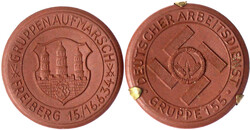 4 braune Porzellanmedaillen: Bundesschiessen Leipzig 1934, Deutscher ...