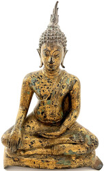 Messingfigur des sitzenden Buddha, hohl, mit Ton gefüllt. 19. Jh. ...