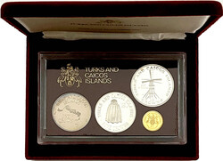 Proof-Set mit Gold 1976. 1 Crown Cu/Ni, 5 und 10 Crowns Silber und 25 ...