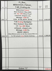 5 Feinsilbermünzen aus der Star-Wars-Serie der New Zealand Mint 2022 ...
