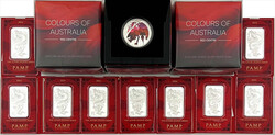 13 X 1 Unze Feinsilber „Colours of Australia“ &amp; Lunar Drache ...