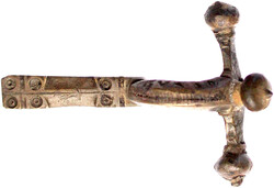 Bronze-Gewandfibel (Zwiebelknopffibel), spätrömisch, erstes Viertel ...