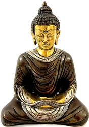 Messing-Skulptur des Buddha in Dhyana Mudra Haltung. Teile versilbert ...