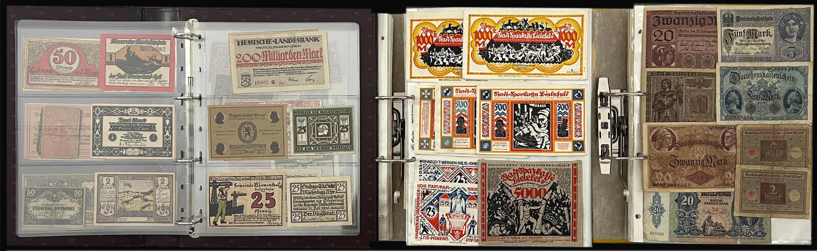 3 Alben mit ca. 770 Scheinen, meist Notgeld. Dabei div. bessere ...