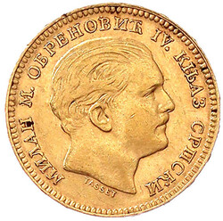 20 Dinara 1879 A, Paris. 6,45 g. 900/1000. sehr schön