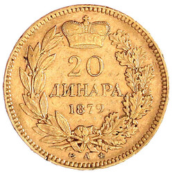 20 Dinara 1879 A, Paris. 6,45 g. 900/1000. sehr schön
