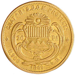 20 Pesos 1869 R. 31,97 g. 900/1000. fast sehr schön, kl. Kratzer