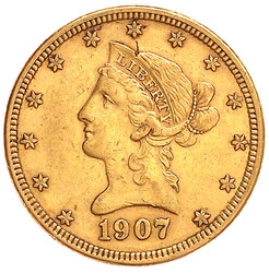 10 Dollars 1907 Denver. Coronet Head. 16,72 g. 900/1000. vorzüglich, ...