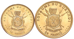 2 Stück: 10 und 25 Francs 1965. 50. Regierungsjubiläum. 3,00 und 7 ...