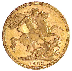 Sovereign 1890 M, Melbourne. Drachentöter. 7,98 g. 917/1000. gutes ...