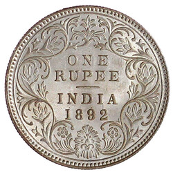 Rupee 1892, Kalkutta. vorzüglich/Stempelglanz, gereinigt