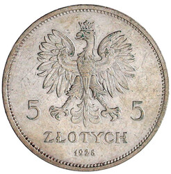 5 Zlotych 1928, Nike.gutes sehr schön, kl. Kratzer