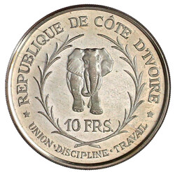 10 Francs Silber 1966. Elefant. Polierte Platte