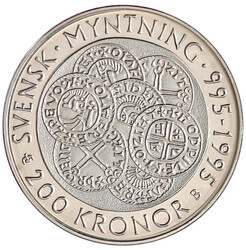 200 Kronen 1995, auf 100 Jahre schwedische Münzen. Auflage nur 1000 ...