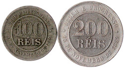 Kl. Karton mit 112 X 100 und 200 Reis der 1880er und 1890er Jahre. ...