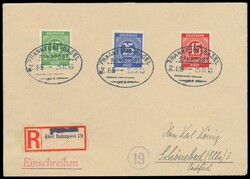 Einschreibbrief mit 15, 25 und 45 Pf. Ziffer, Bahnpoststempel ...