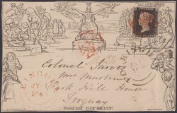 1840 1d Mulready Lettersheet (front only) with additional 1d Black ...