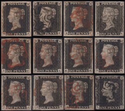 1840-1 1d Black x 12 - all plate No's 1-11 (incl 1a & 1b). All 4 ...