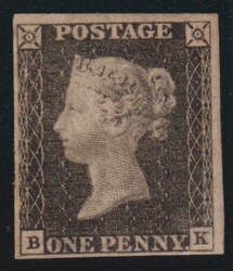 1840 1d Black (plate 1a, BK), 4 margins. Light overall toning. ...