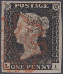 1840 1d Black (plate 1a, LI), 4 good margins, VF red MC cancel. SG ...