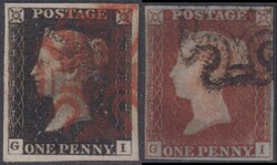 1840-1 1d Black & 1d red-brown (both plate 2, GI), both 4 margins (1d ...